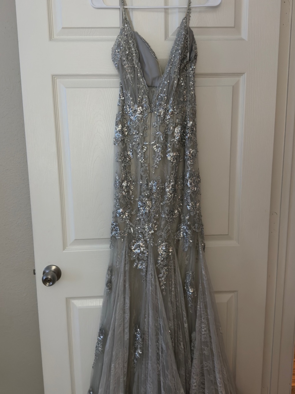 Camilla Silver Long-Sleeve Embellished Evening Gown - Picture 2 of 3